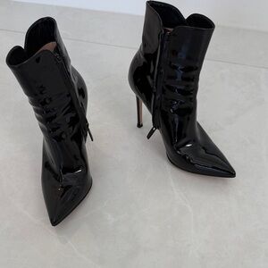 Gianvito Rossi Black Patent Pointed-Toe Stiletto Ankle Boots
